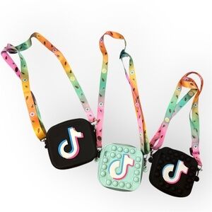 Set of 3 Kids Pop It Crossbody Bag TikTok  - Black, Mint, and Black